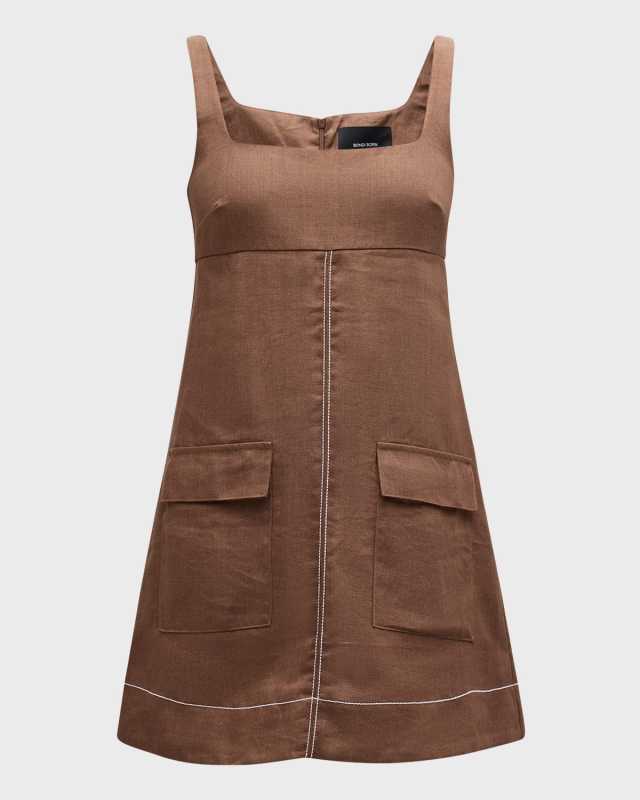 Varenna Utility Square-Neck Sleeveless Linen Mini Dress