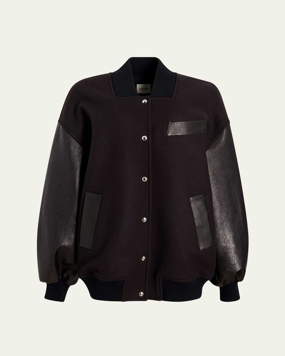 Spencer Wool Bomber Jacket with Leather Sleeves