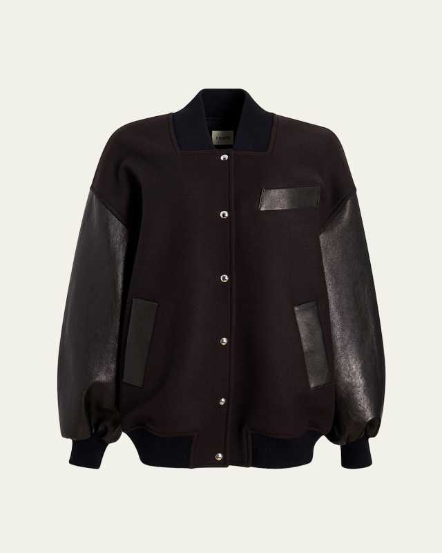 Spencer Wool Bomber Jacket with Leather Sleeves