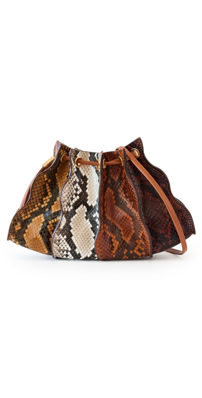 Ulla Johnson Adria Pleated Wave Wristlet Umber Embossed Colorblock