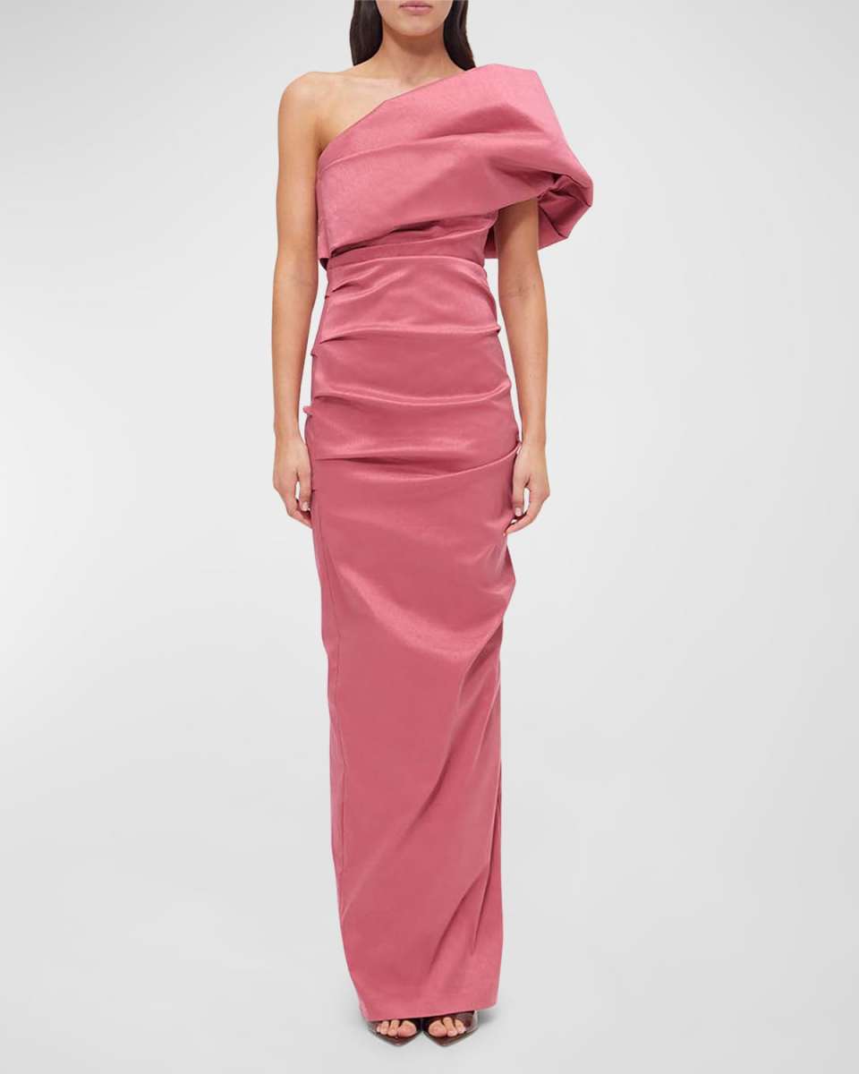 Kat Draped One-Shoulder Column Gown
