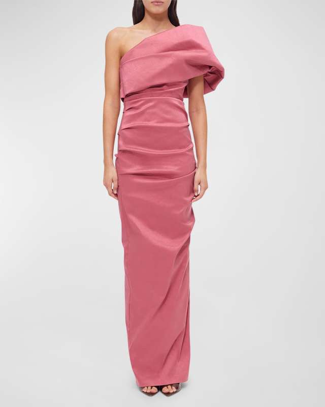 Kat Draped One-Shoulder Column Gown