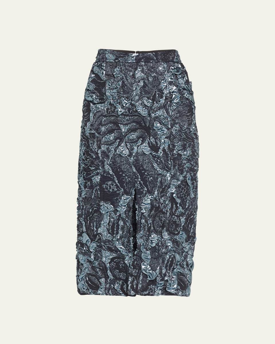 Metallic Marine Jacquard Midi Skirt