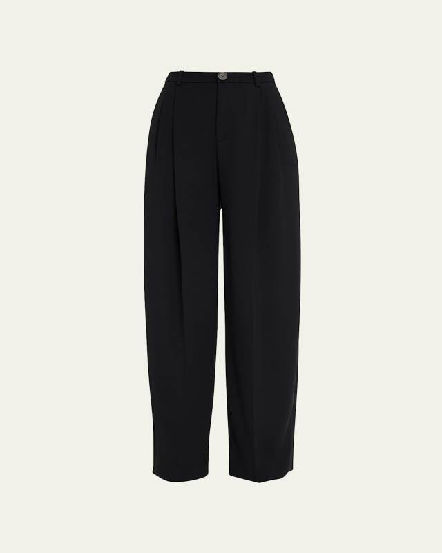 Drop-Waist Pleated Crepe Trousers