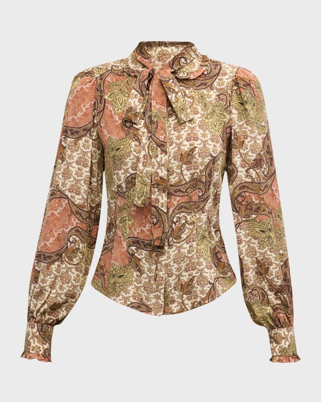 Vedra Neck-Tie Paisley Silk Blouse