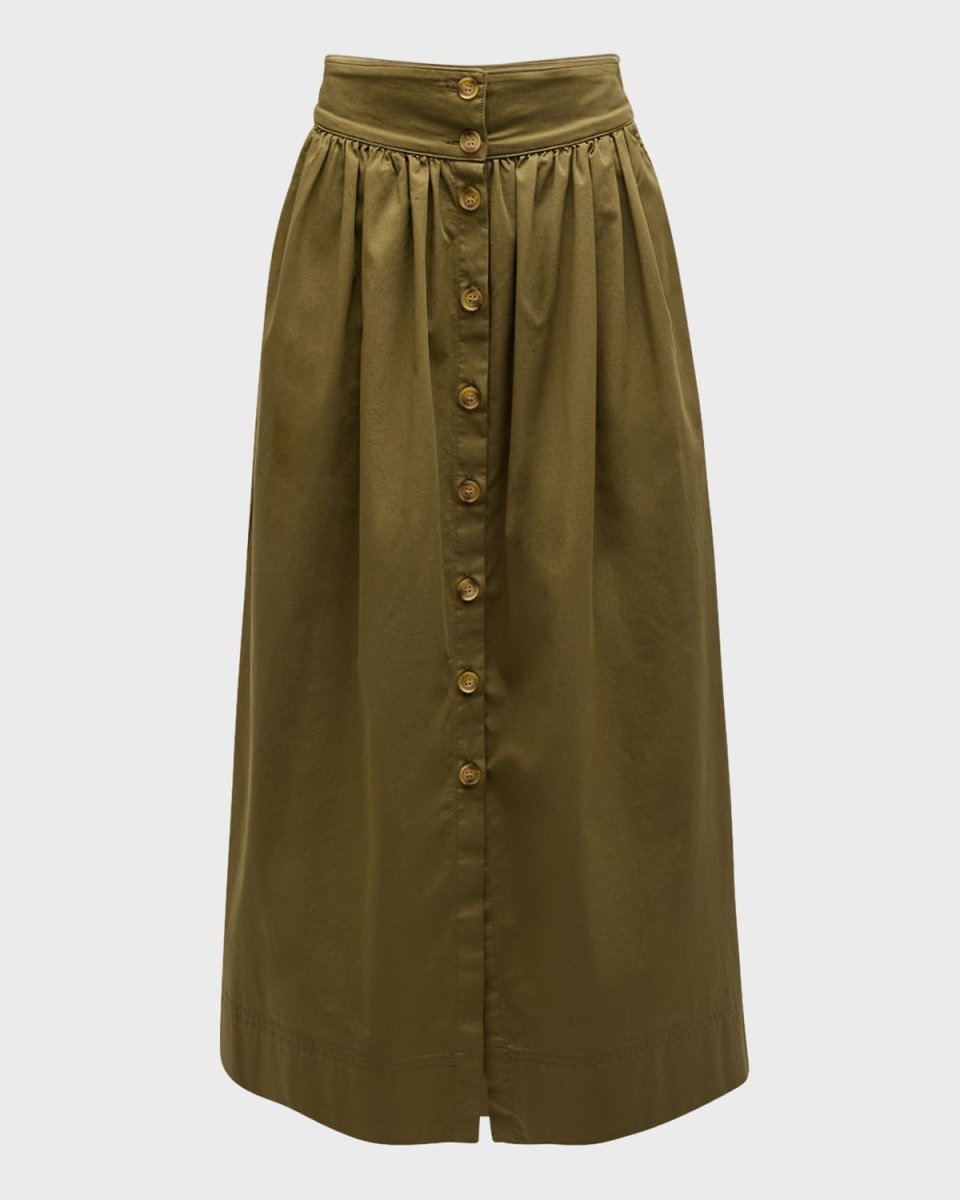 Darja Ruched Button-Front Midi Skirt