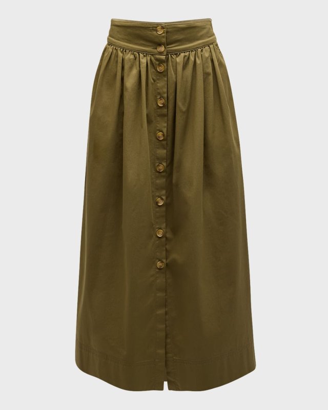 Darja Ruched Button-Front Midi Skirt