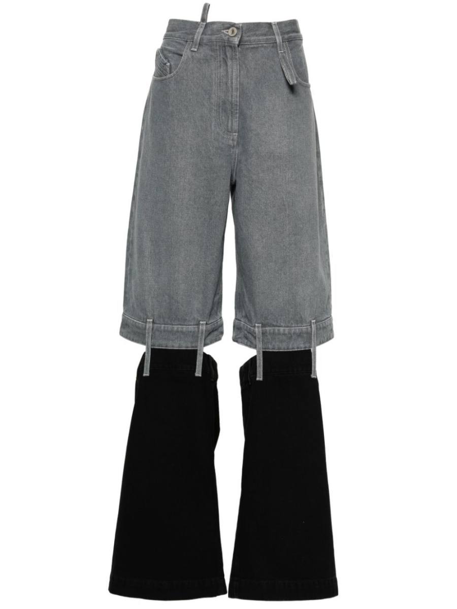 contrast-panel wide-leg jeans