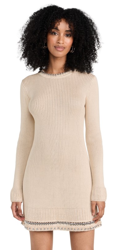 rabanne Crochet Dress with Pearls Shiny Beige