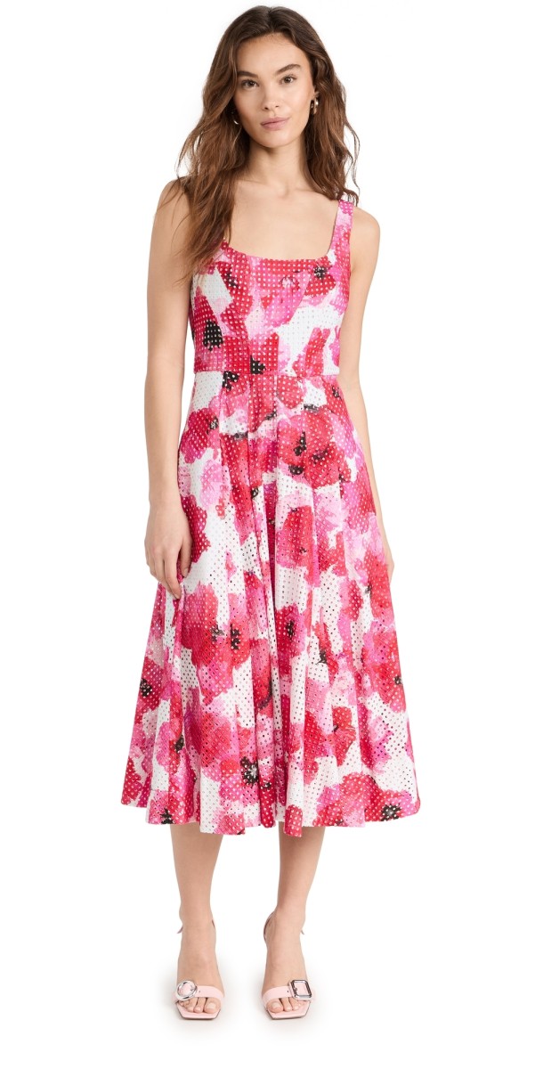Prabal Gurung Portrait Neck Fit & Flare Dress Pink Blush Multi