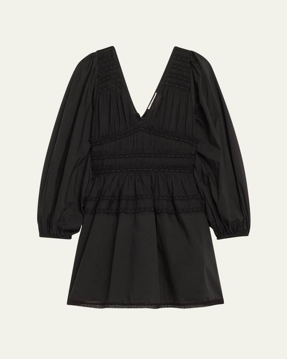 Nomi Shirred Lace-Inset Mini Dress