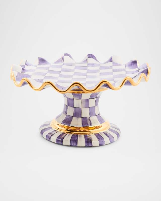 Plum Check Fluted Ceramic Cake Stand