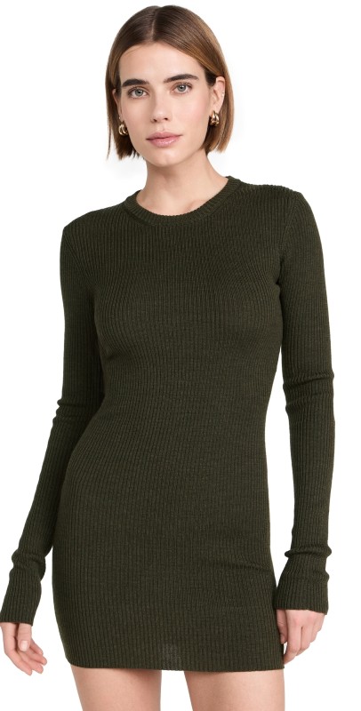 WARDROBE. NYC Ribbed Long Sleeve Dress Mini Camel