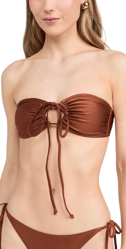 GANNI Shine Swim Open Bandeau Bikini Top Copper Brown