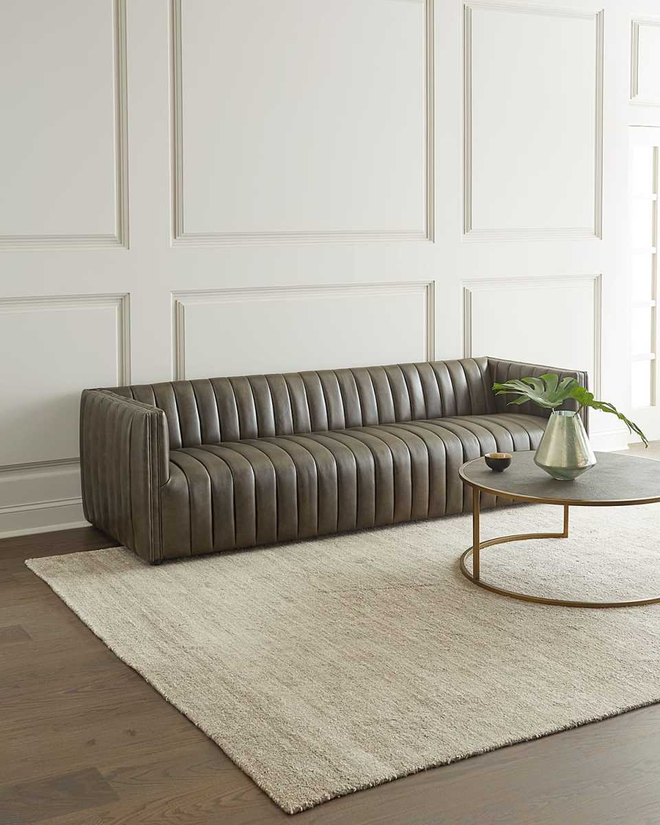 Aldine Channel Tufted Leather Sofa,