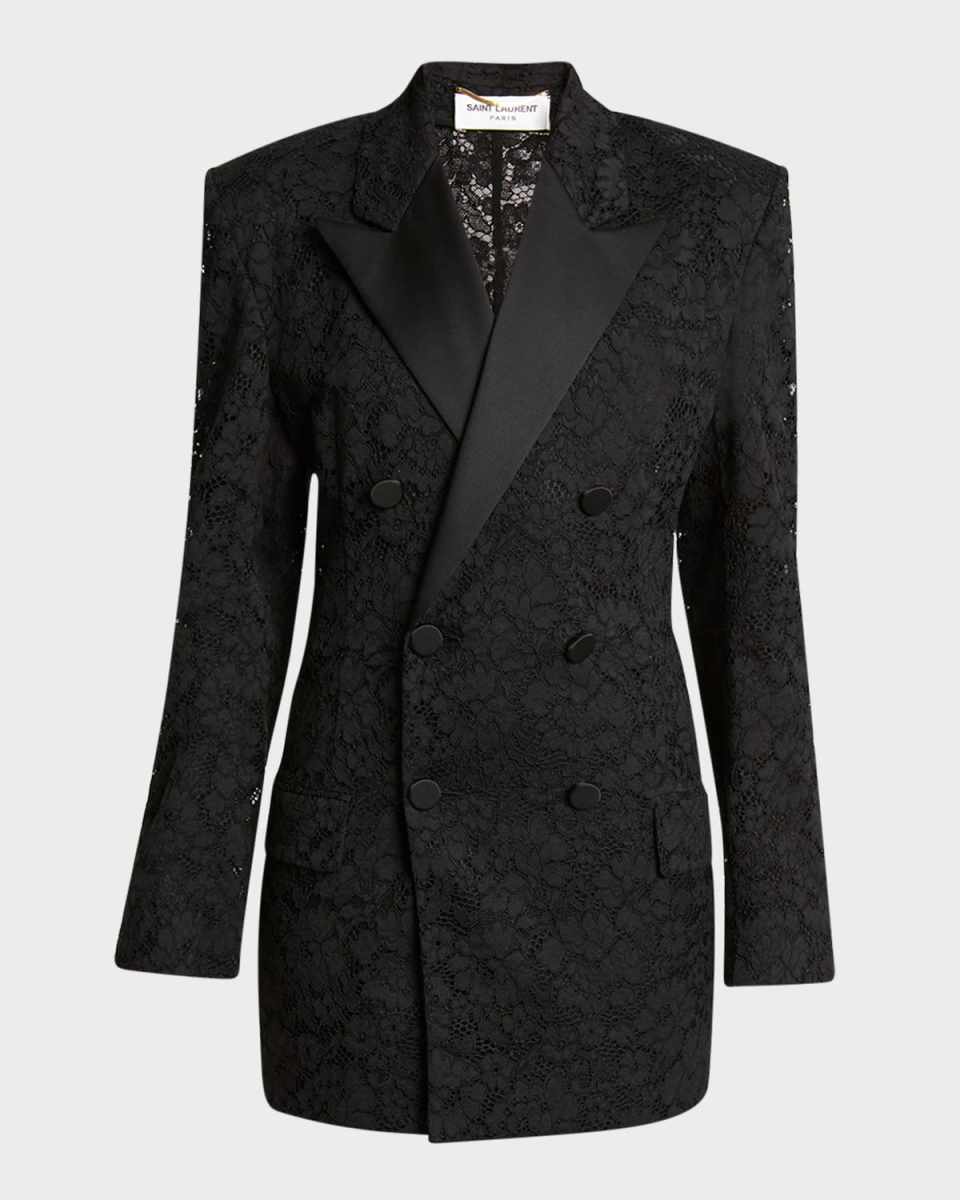 Double-Breasted Lace Tuxedo Blazer