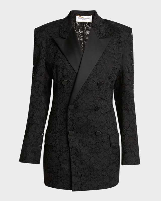 Double-Breasted Lace Tuxedo Blazer