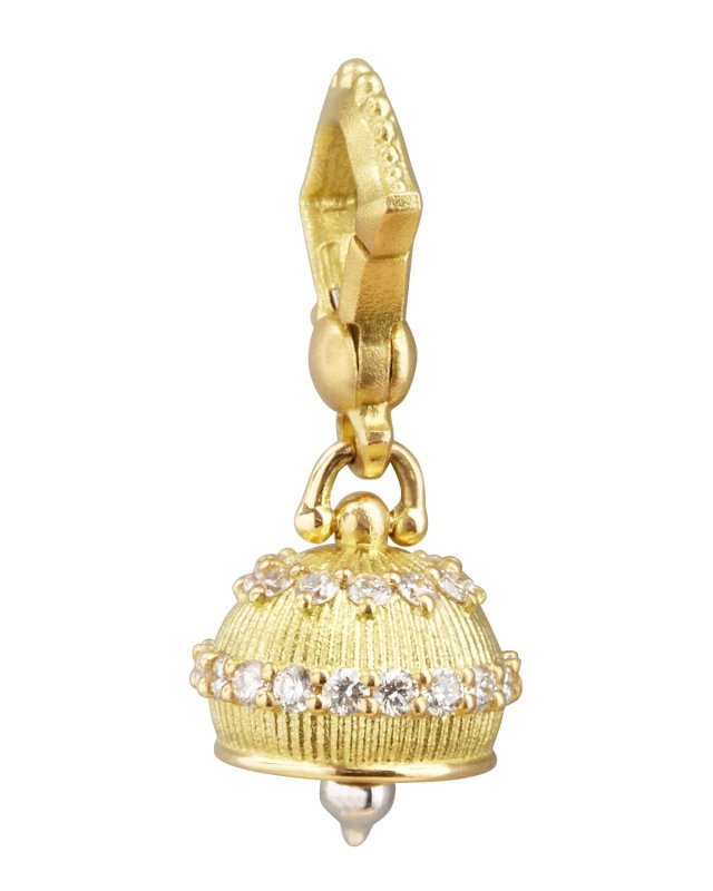 18k Granulated Meditation Bell Pendant, 10mm