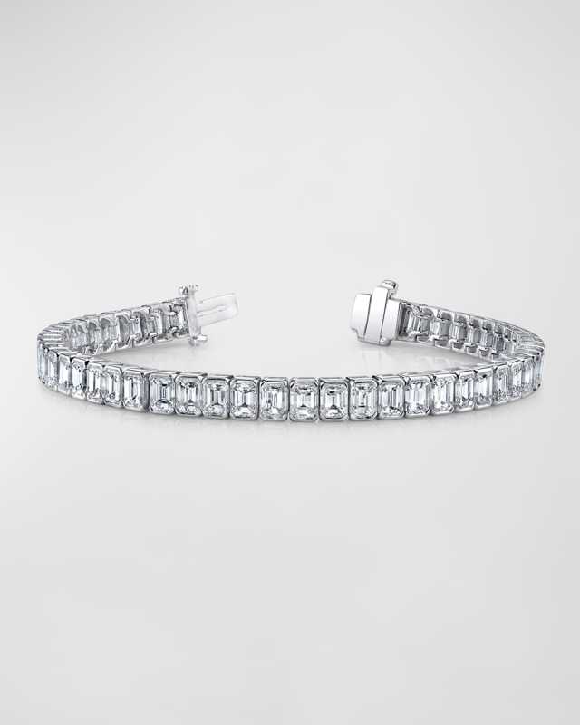 Platinum White Diamond Half-Bezel Bracelet, 7", 15.82tcw