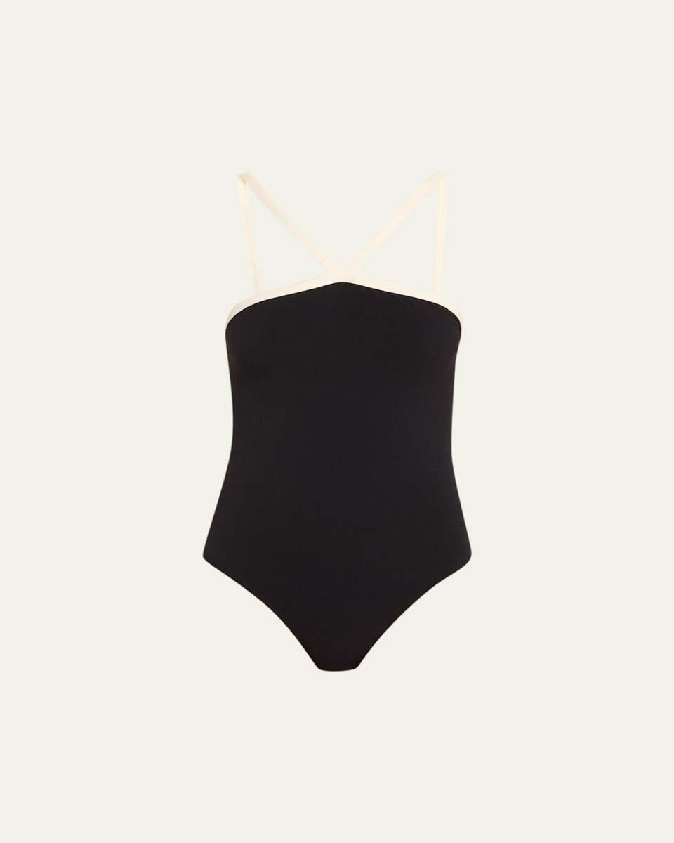 Crepe One-Piece Swimsuit with Contrast Piping