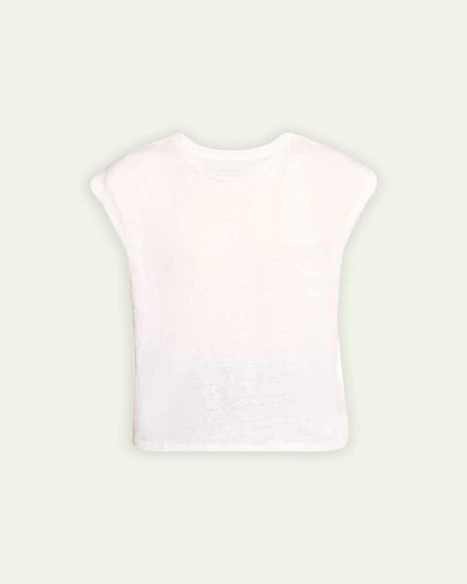 Stretch Linen Crewneck Cap-Sleeve Tank Top