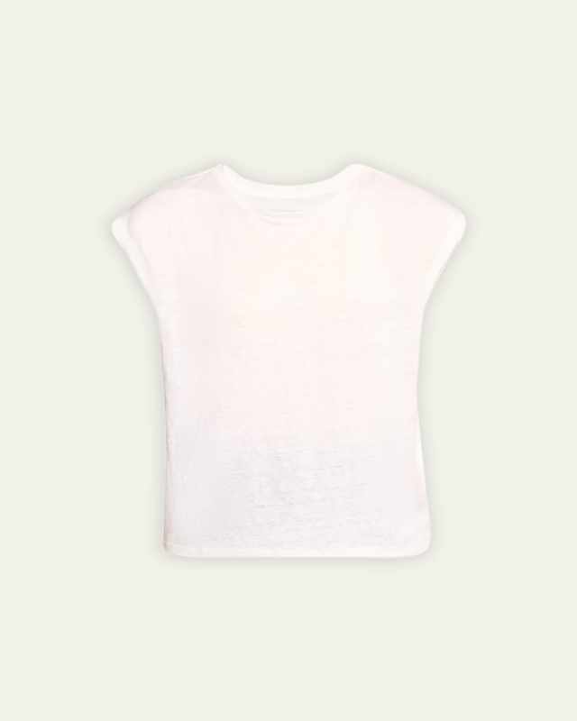 Stretch Linen Crewneck Cap-Sleeve Tank Top