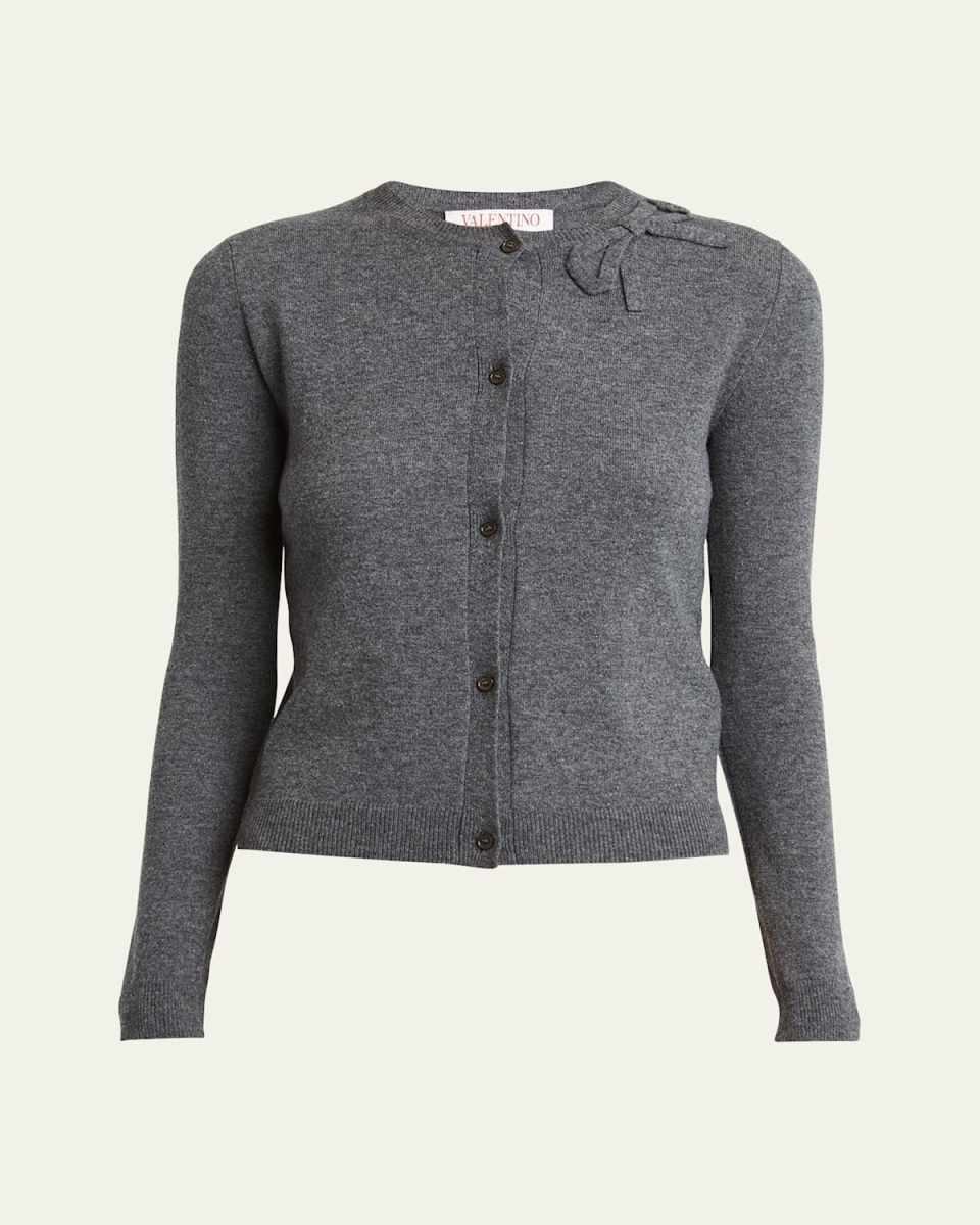 Bow Shoulder Wool Cardigan