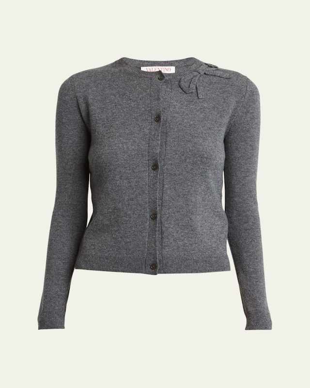 Bow Shoulder Wool Cardigan