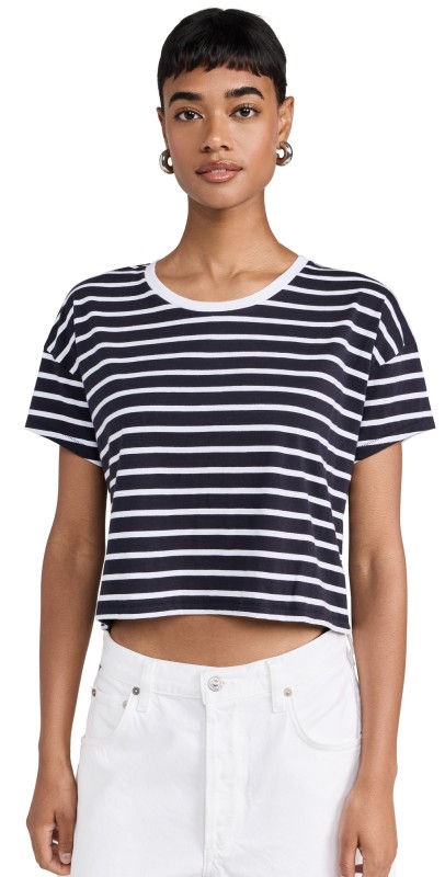 Goldie Drop Shoulder Crop Tee Navy/White