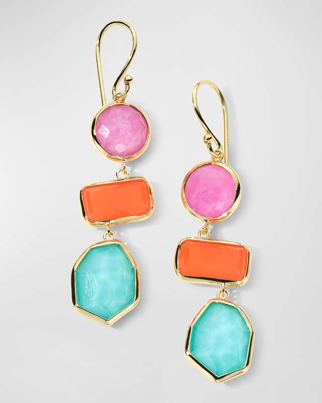 18K Rock Candy Large 3-Stone Drop Earrings in Summer Rainbow 2 Version B