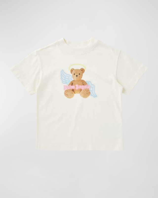 Girl's Winged Teddy Bear Logo-Print T-Shirt, Size