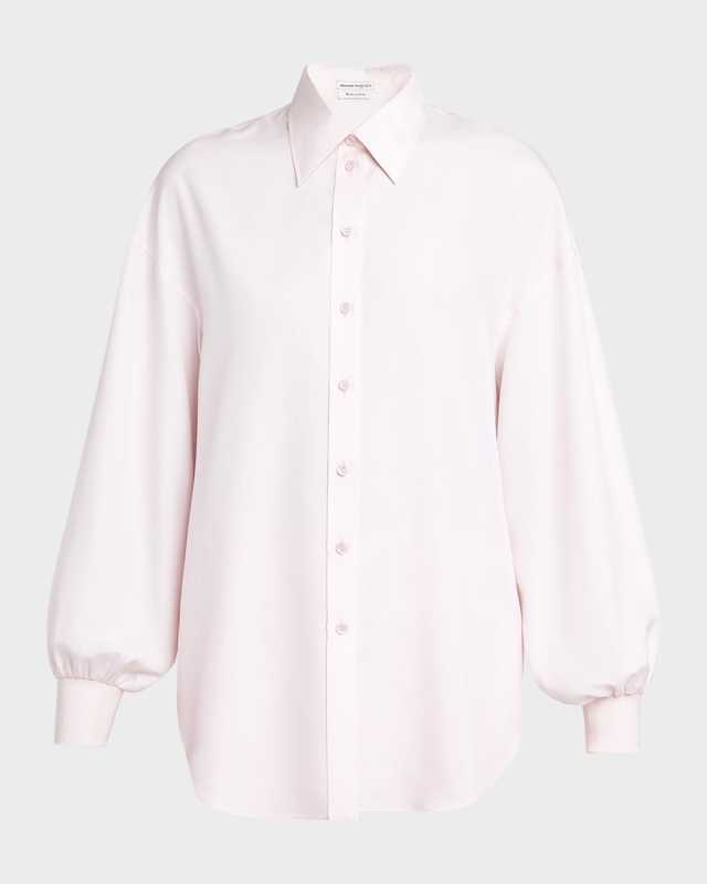 Button-Front Collared Blouse with Cocoon Sleeves