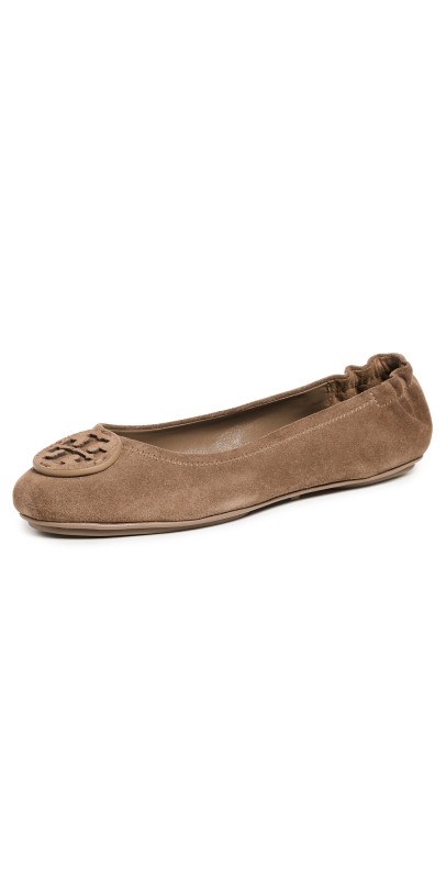 Tory Burch Minnie Travel Ballet with Suede Logo River Rock