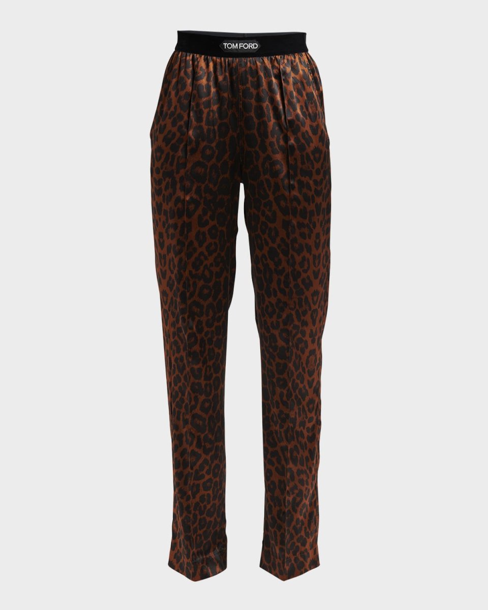 Reflected Leopard Print Silk Signature Pajama Pants