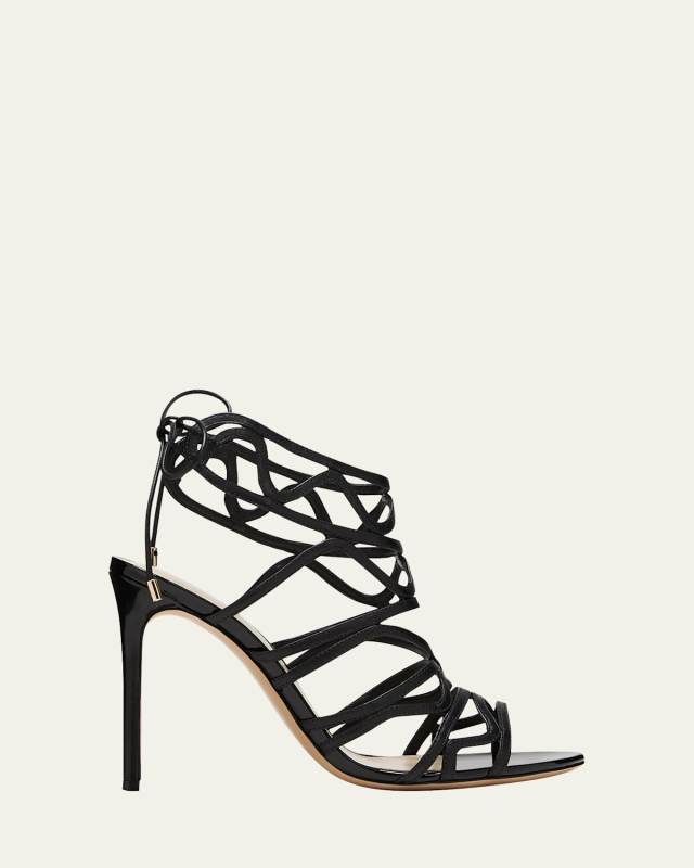 Melody Leather Caged Ankle-Tie Sandals