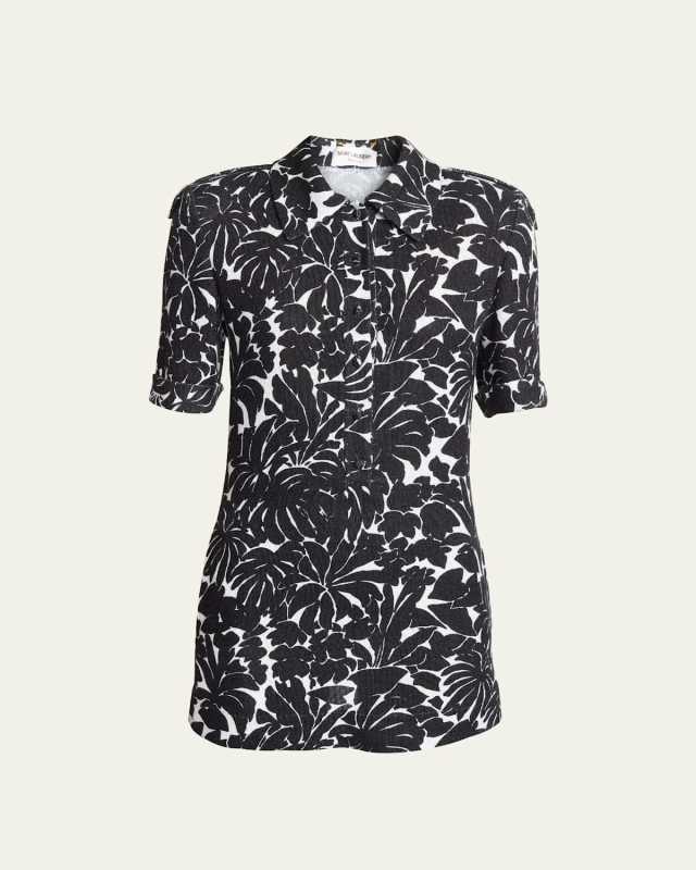 Palm Print Collared Mini Dress