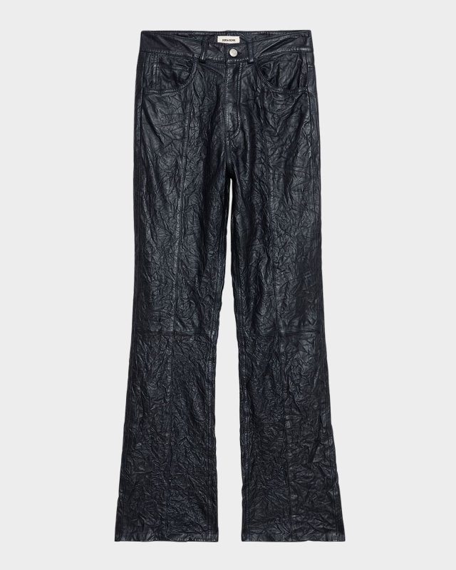Poete Crinkled Leather Trousers