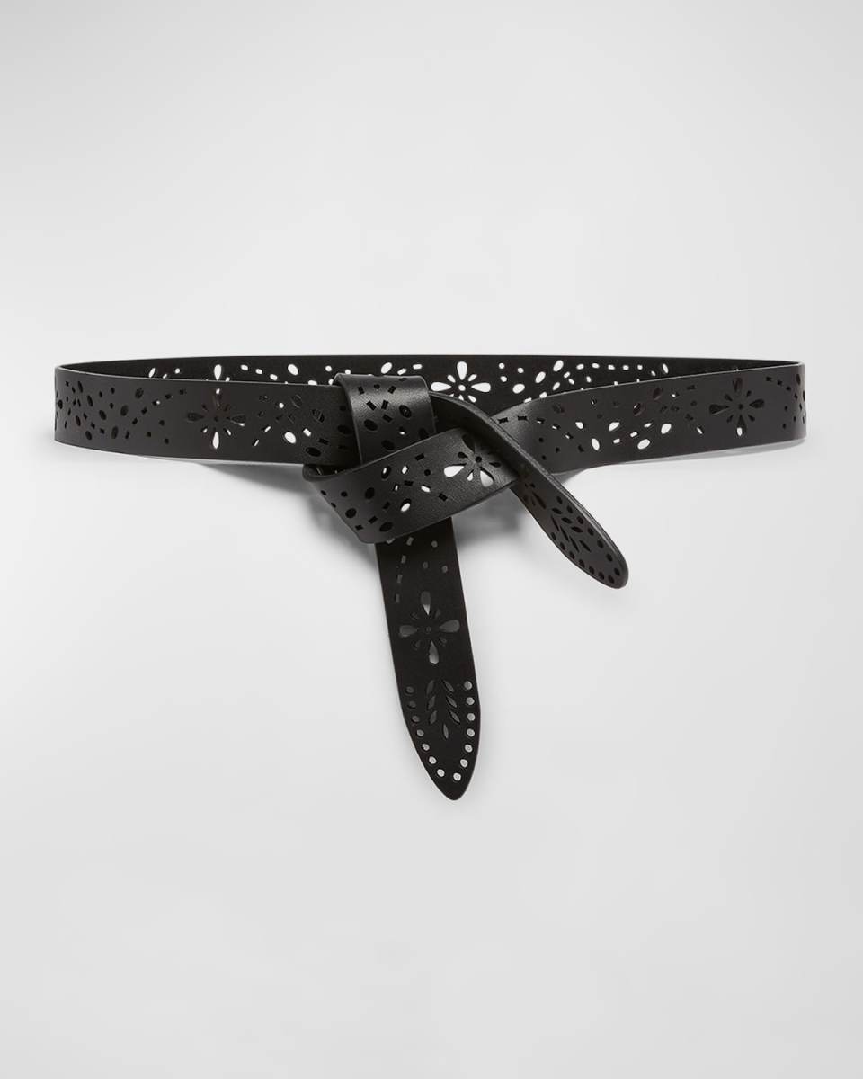 Lecce Suede Pull-Through Floral Cut Out Belt