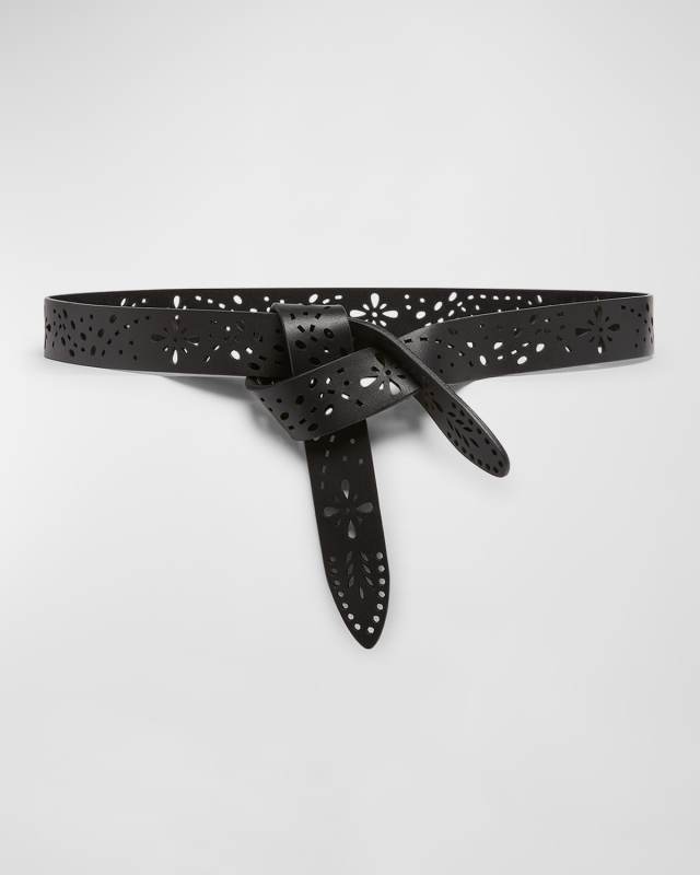 Lecce Suede Pull-Through Floral Cut Out Belt