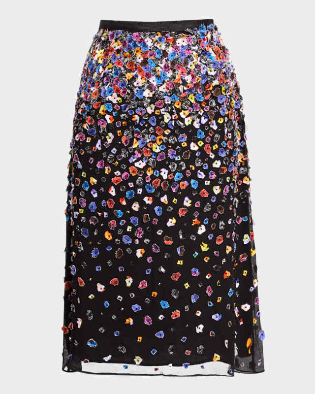 Degrade Embroidered Crinkle Silk Skirt