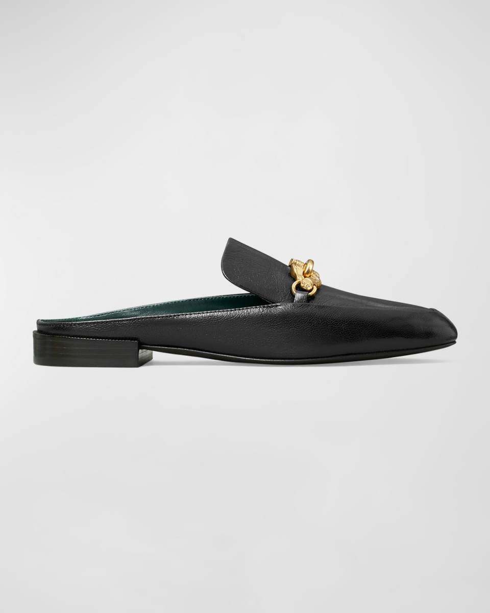 Jessa Leather Bit Chain Loafer Mules