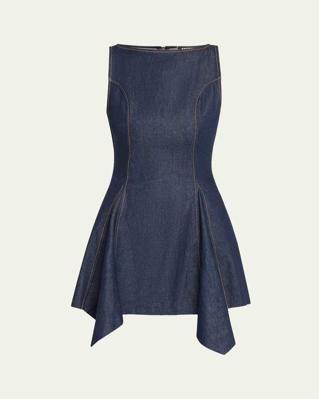 Caroline Boat-Neck Denim Mini Dress