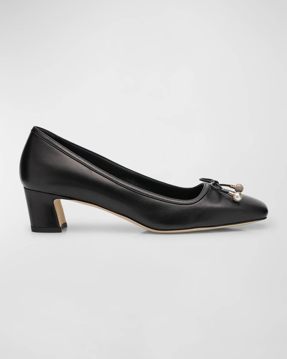 Elme Leather Bow Ballerina Pumps