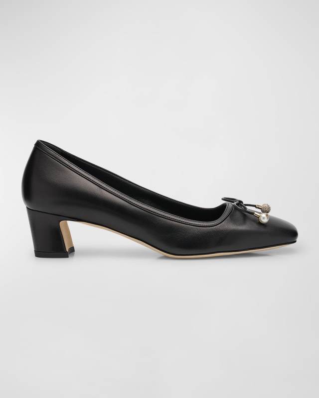 Elme Leather Bow Ballerina Pumps