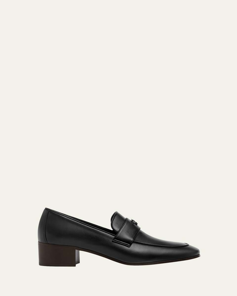 Leather Medallion Heeled Loafers