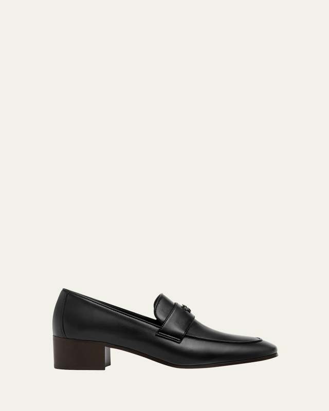 Leather Medallion Heeled Loafers