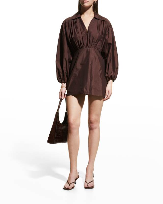 Novi Pleated Long Balloon Sleeve Mini Dress
