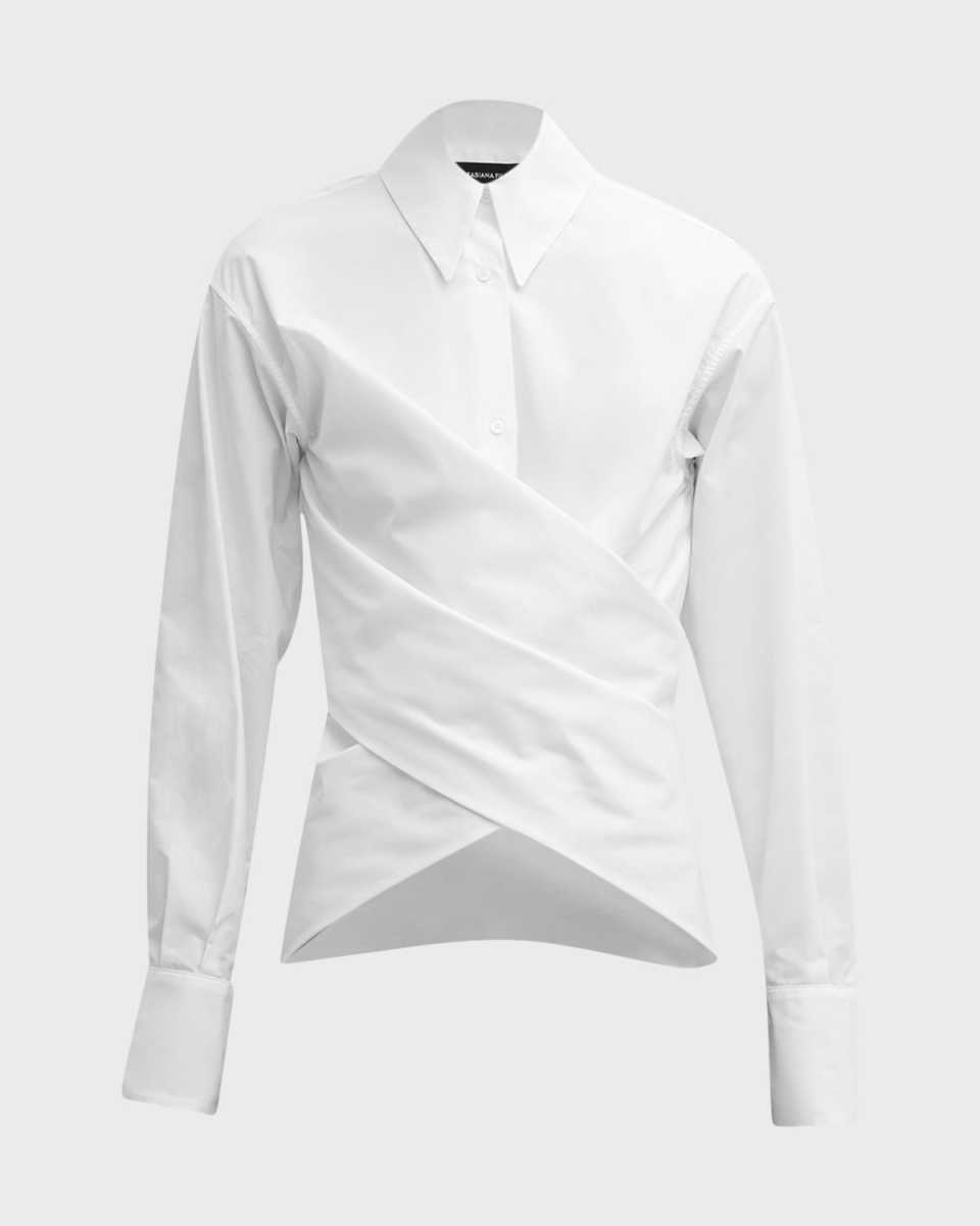 Wrap-Front Cutout Cotton Poplin Shirt