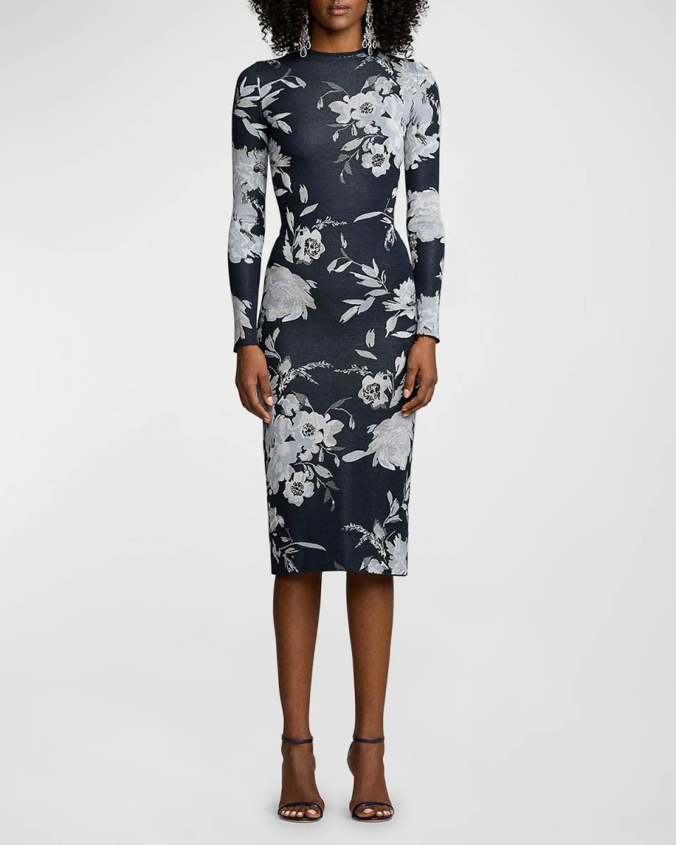 Floral Jacquard Sweater Day Dress