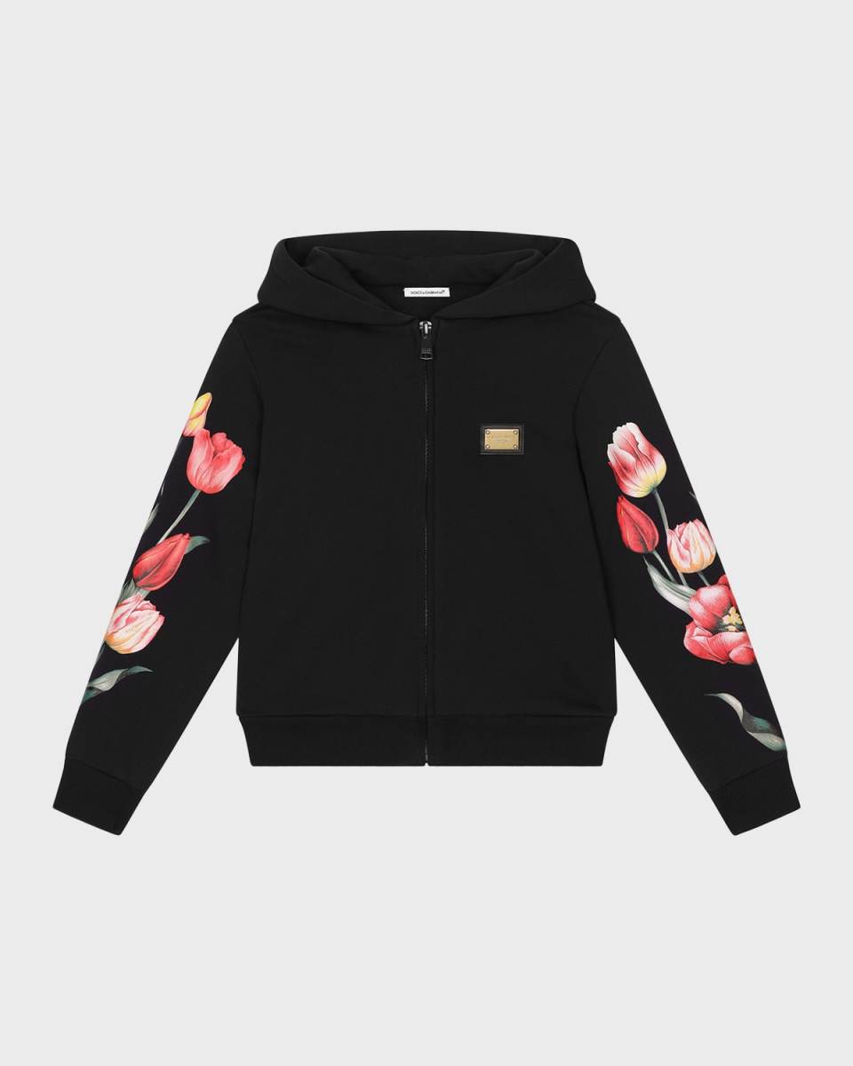 Girl's Embroidered Tulip Hoodie, Size 4-6